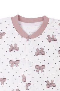 Kız Çocuk Ekru Gül Kurusu Fiyonk Baskılı Çıtçıtlı Pijama