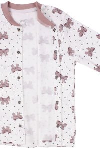 Kız Çocuk Ekru Gül Kurusu Fiyonk Baskılı Çıtçıtlı Pijama