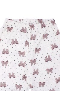 Kız Çocuk Ekru Gül Kurusu Fiyonk Baskılı Çıtçıtlı Pijama