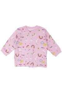 Kız Bebek Pembe Renkli Güneş Gökkuşağı Desenli Çıtçıtlı Pijama Takımı