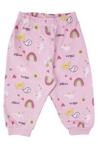 Kız Bebek Pembe Renkli Güneş Gökkuşağı Desenli Çıtçıtlı Pijama Takımı