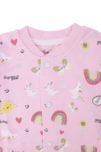 Kız Bebek Pembe Renkli Güneş Gökkuşağı Desenli Çıtçıtlı Pijama Takımı