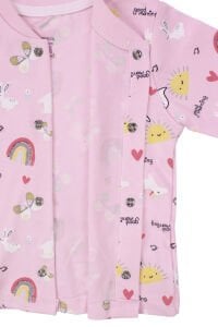 Kız Bebek Pembe Renkli Güneş Gökkuşağı Desenli Çıtçıtlı Pijama Takımı