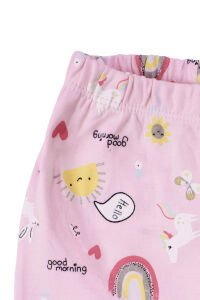 Kız Bebek Pembe Renkli Güneş Gökkuşağı Desenli Çıtçıtlı Pijama Takımı