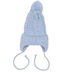 Unisex Mavi Triko Tek Kulaklı İpli Bere 0-1 Yaş