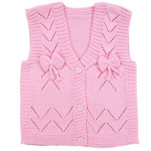 Lüx Pembe Kurdeleli Kız Bebek Triko Yelek