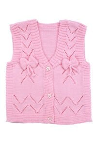 Lüx Pembe Kurdeleli Kız Bebek Triko Yelek