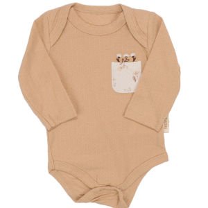 Unisex Kahve Bej Yaprak Desenli 3'lü Zıbın Set