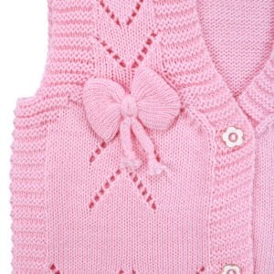 Lüx Pembe Kurdeleli Kız Bebek Triko Yelek