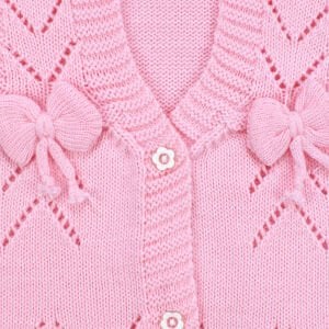 Lüx Pembe Kurdeleli Kız Bebek Triko Yelek