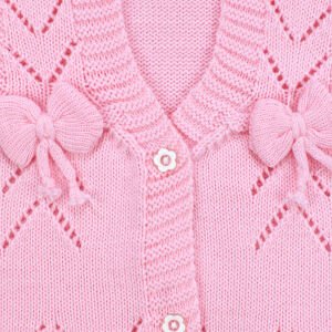 Lüx Pembe Kurdeleli Kız Bebek Triko Yelek