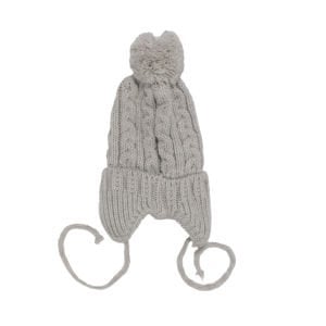 Unisex Gri Triko Tek Kulaklı İpli Bere 0-1 Yaş