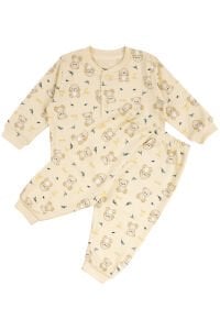 Unisex Sarı Ayıcık Tavşan Baskılı Çıtçıtlı Pijama Takımı