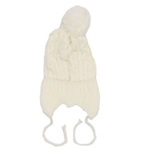 Unisex Ekru Triko Tek Kulaklı İpli Bere 0-1 Yaş