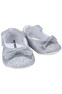Kız Bebek Gri Simli Kurdaleli Çantalı Babet Ayakkabı Set