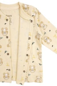 Unisex Sarı Ayıcık Tavşan Baskılı Çıtçıtlı Pijama Takımı