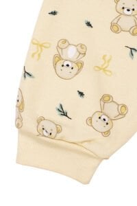 Unisex Sarı Ayıcık Tavşan Baskılı Çıtçıtlı Pijama Takımı