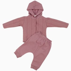 Kız Bebek Pembe Beyaz Girls Nakışlı Hırkalı 3'lü Takım