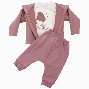 Kız Bebek Pembe Beyaz Girls Nakışlı Hırkalı 3'lü Takım