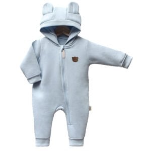 Kız Bebek Mavi Baby Ayıcık Armalı Kapüşonlu 3 İplik Fermuarlı Tulum