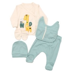 Erkek Bebek Ekru Yeşil Zürafa 5'li Hastane Çıkış Seti