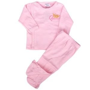 Kız Bebek Pembe Queen Taç Baskılı 2'li Pijama Takımı 0-3 Ay