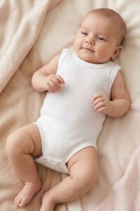 Unisex Beyaz Raporlu Kısa Kol Çıtçıtlı Body Zıbın