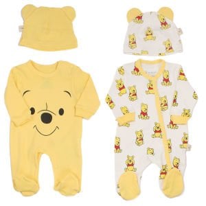 Unisex Sarı Tatlı Ayıcık Desenli Bereli 2'li Tulum Set