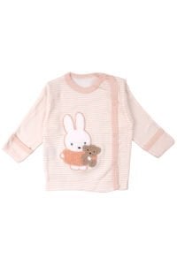 Kız Bebek Somon Çizgili Tavşan Nakışlı Pijama Takımı 0-3 Ay