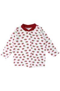 Kız Çocuk Ekru Kırmızı Çilek Baskılı Çıtçıtlı Pijama Takımı