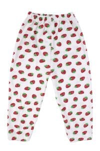 Kız Çocuk Ekru Kırmızı Çilek Baskılı Çıtçıtlı Pijama Takımı