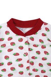 Kız Çocuk Ekru Kırmızı Çilek Baskılı Çıtçıtlı Pijama Takımı