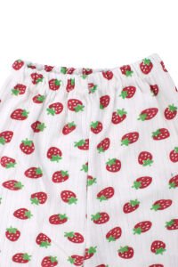 Kız Çocuk Ekru Kırmızı Çilek Baskılı Çıtçıtlı Pijama Takımı