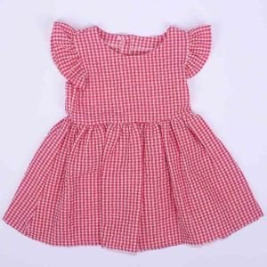 Kız Çocuk Pembe Pitikare Gofre Fırfırlı Elbise