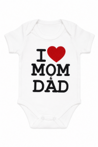 Unisex Ekru I Mom Dad Yazılı Kısa Kollu Zıbın