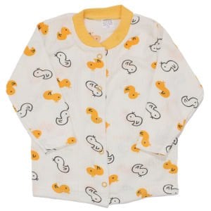 Unisex Ekru Sarı Ördekli Çıtçıtlı Pijama Takımı