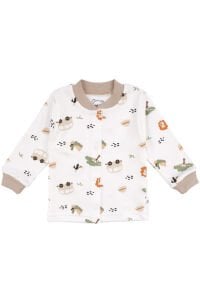 Erkek Bebek Ekru Otobüslü Hayvanlı Çıtçıtlı Pijama Takımı