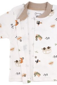 Erkek Bebek Ekru Otobüslü Hayvanlı Çıtçıtlı Pijama Takımı