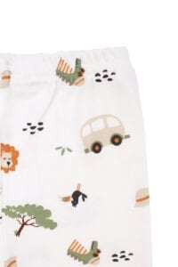 Erkek Bebek Ekru Otobüslü Hayvanlı Çıtçıtlı Pijama Takımı