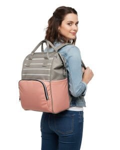 Gri  Somon Çizgili Anne Bebek Sırt Çantası