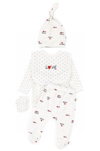 Unisex Ekru I Love My Family Yazılı Puanlı 5'li Hastane Çıkış Seti