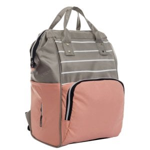 Gri  Somon Çizgili Anne Bebek Sırt Çantası