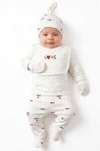 Unisex Ekru I Love My Family Yazılı Puanlı 5'li Hastane Çıkış Seti
