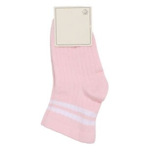 Kız Çocuk Pembe Beyaz Çizgli Çorap