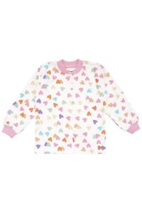 Kız Çocuk Ekru Pembe Renkli Kalpli Desenli Çıtçıtlı Pijama Takımı