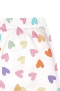 Kız Çocuk Ekru Pembe Renkli Kalpli Desenli Çıtçıtlı Pijama Takımı