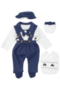 Erkek Bebek Beyaz Laci Araba Desenli Bebe Yakalı 5'li Hastane Çıkış Seti