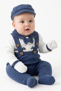 Erkek Bebek Beyaz Laci Araba Desenli Bebe Yakalı 5'li Hastane Çıkış Seti