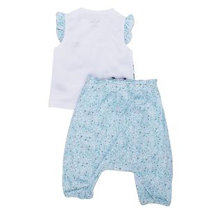 Kız Bebek Beyaz Su Yeşili Kalp Baskılı Yaprak Desenli 2' li Takım