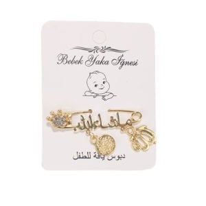 Unisex Beyaz Taşlı Arapça Maşallah Yazılı Yaka İğnesi